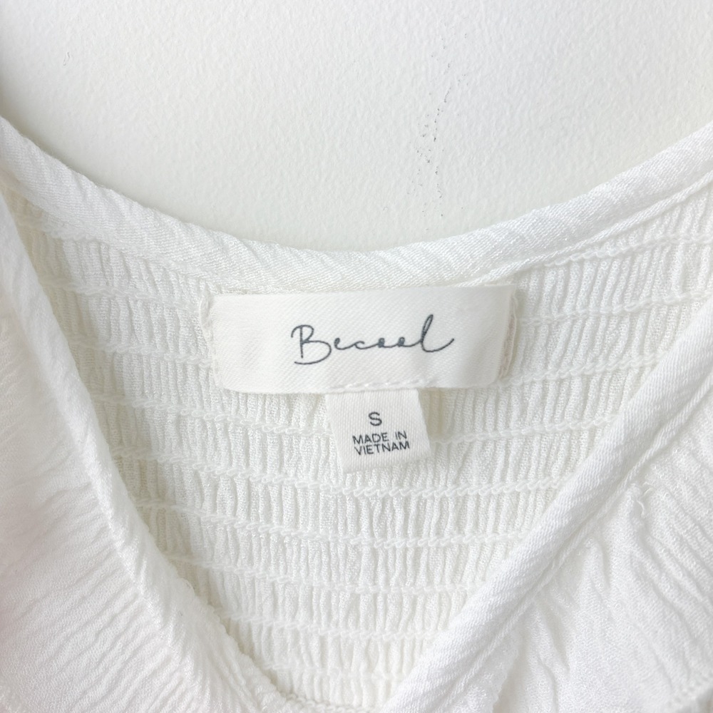 Becool Smocked Dress Womens‎ Small Ivory Flowy Boho Summer Sundress Ruffle Beach - Picture 2 of 10